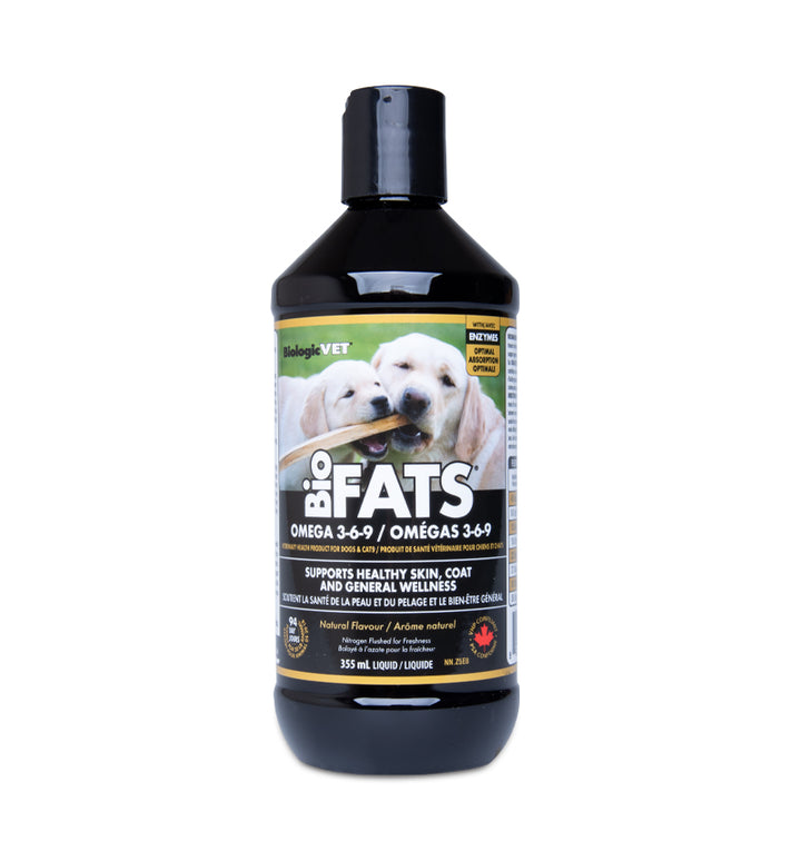 omegas 3 6 and 9 for dogs and cats in 355ml liquid container with enzymes