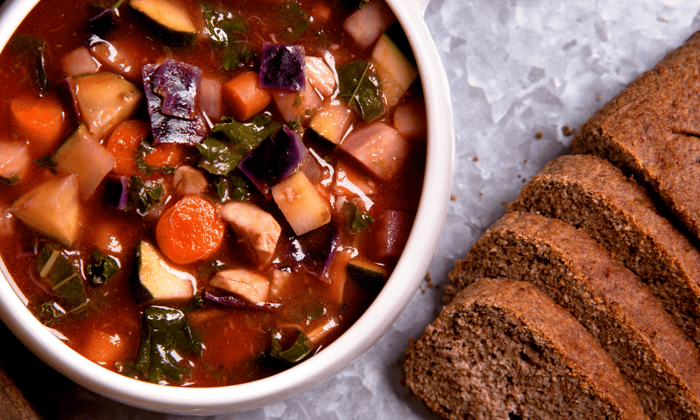 Minestrone Rainbow Soup with Flax Bread