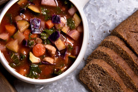 Minestrone Rainbow Soup and Flax Bread