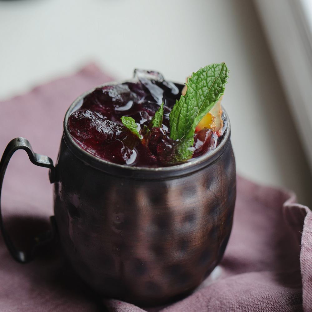 Moscow Mules with Beet & Blackberry Syrup
