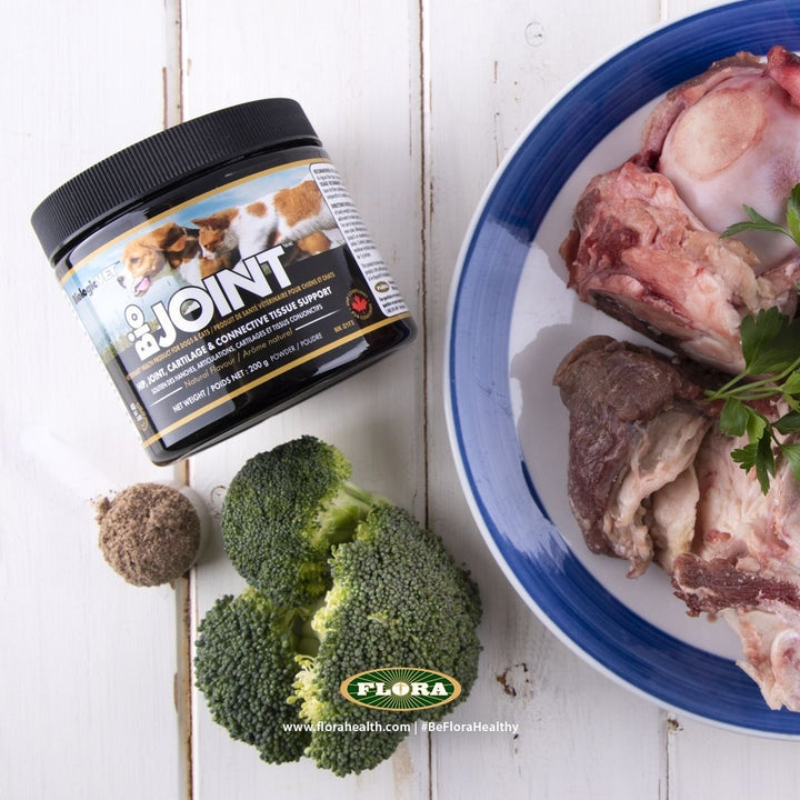 supplements for joints including hips for cats and dogs pictured with beef and broccoli
