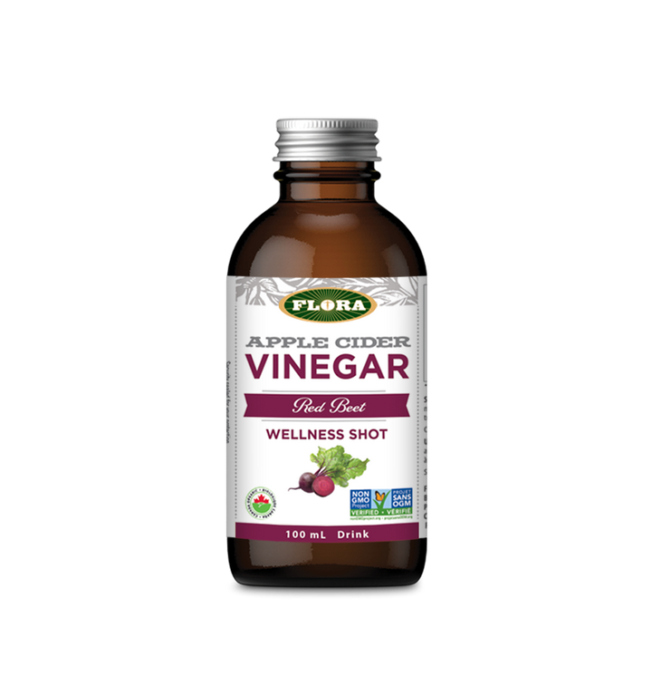 Red beet apple cider vinegar 100mL bottle, non-gmo wellness shots by Flora