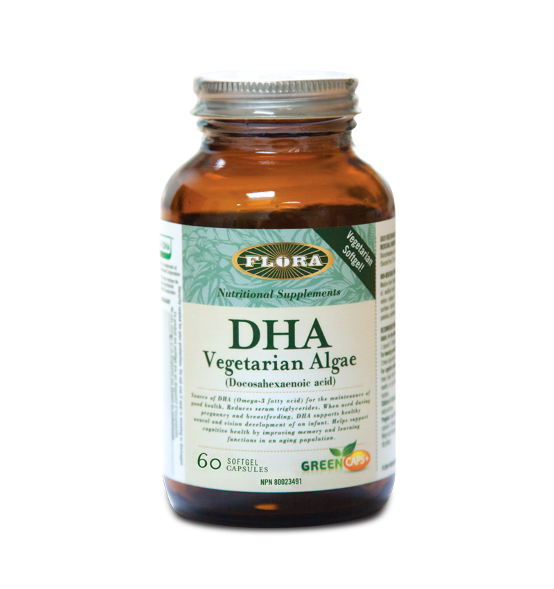 DHA gel capsules from vegetarian algae by Flora Health
