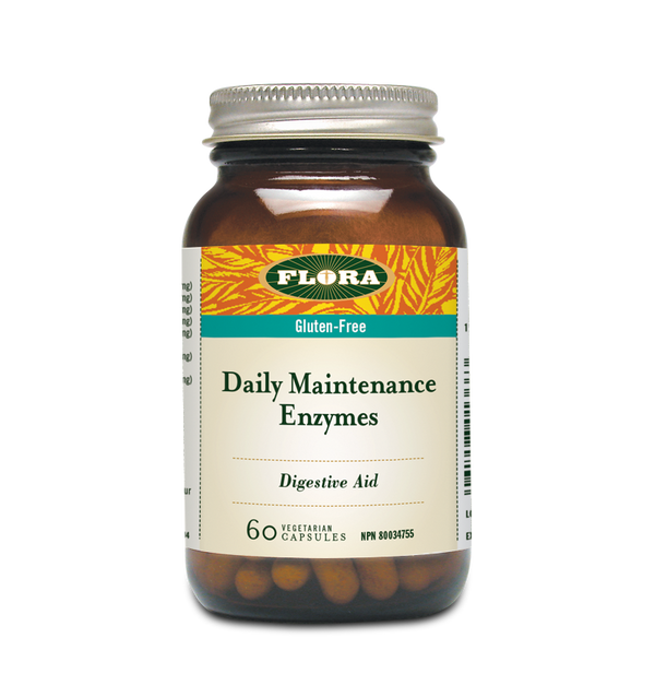 Daily vegetarian enzyme supplements by Flora Health to assist digestion