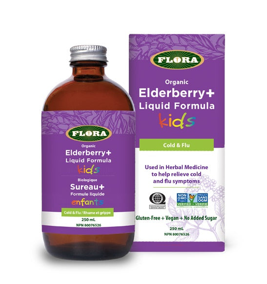 liquid elderberry supplement used to help with children's cold and flu symptoms