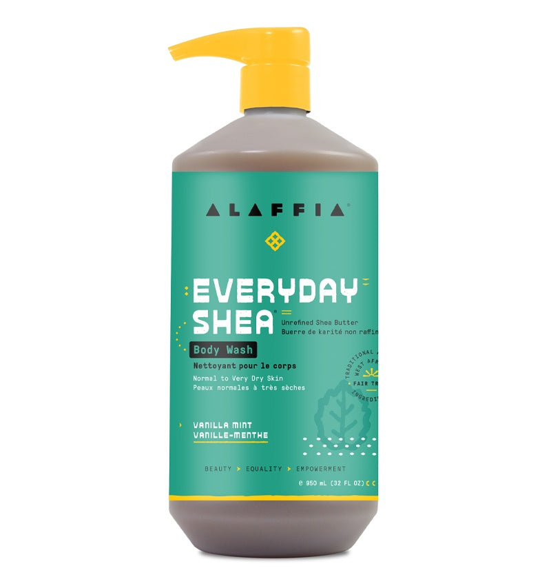 fair trade body wash with shea butter, vanilla, and mint made by Alaffia