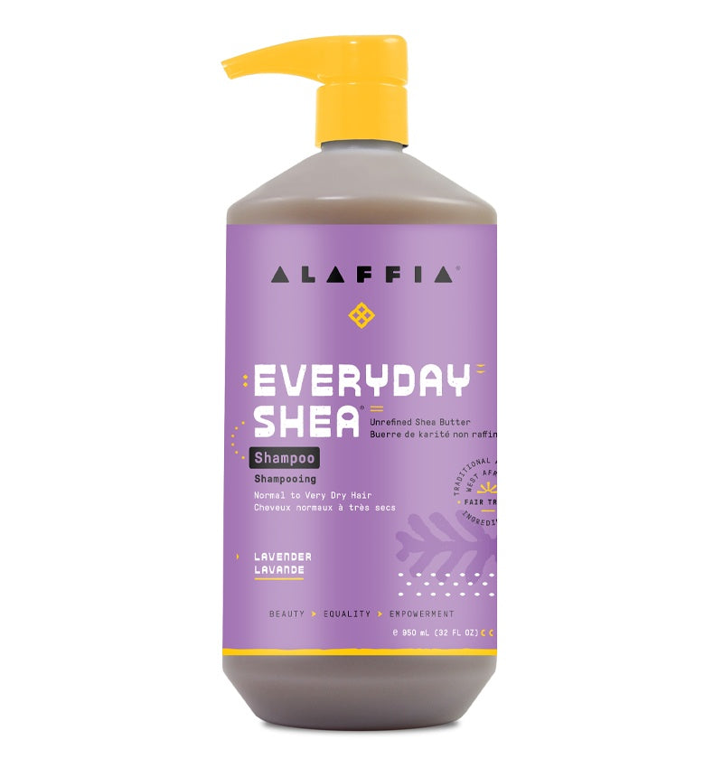 fair trade lavender shampoo with shea butter by Alaffia, 32 ounce bottle