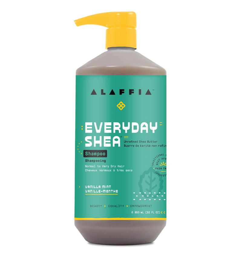 Alaffia vanilla mint shampoo with unrefined shea butter, 32 ounce bottle