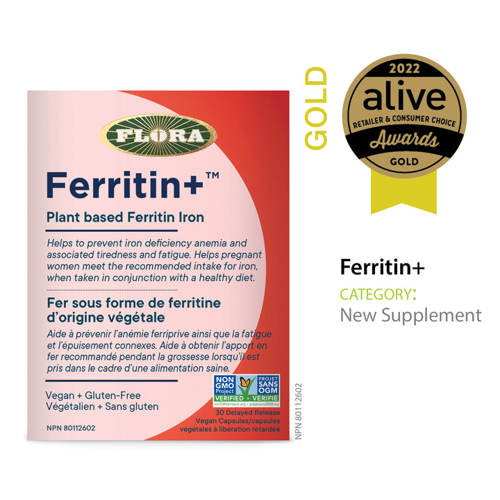 vegan and gluten-free ferritin iron supplement winning gold price for 2022 Alive Retailer & Consumer Choice Awards for new supplement