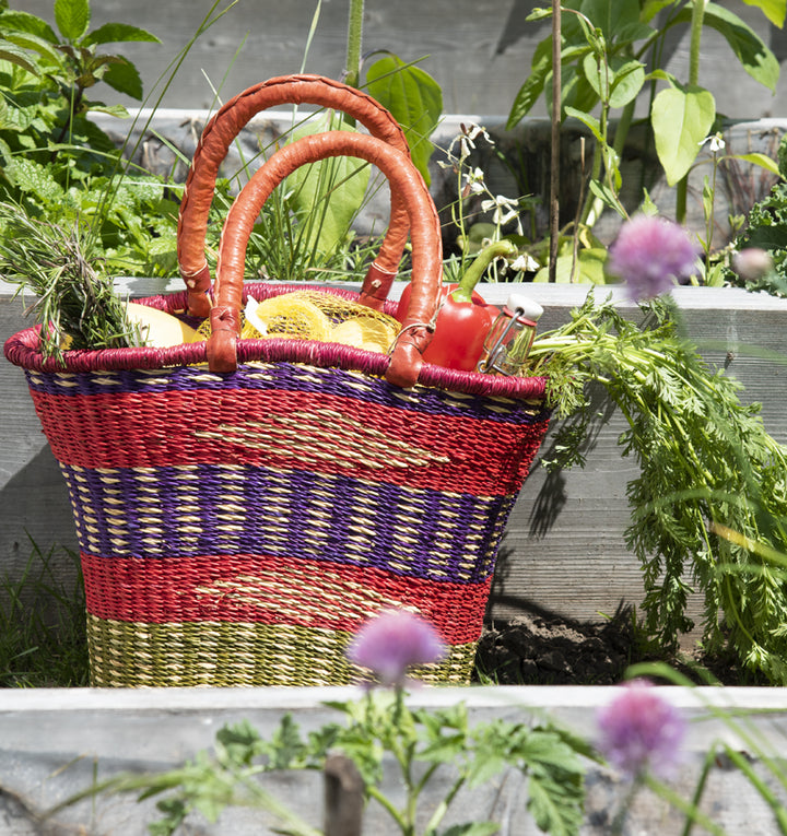traditional fair trade basket made in Africa filled with produce